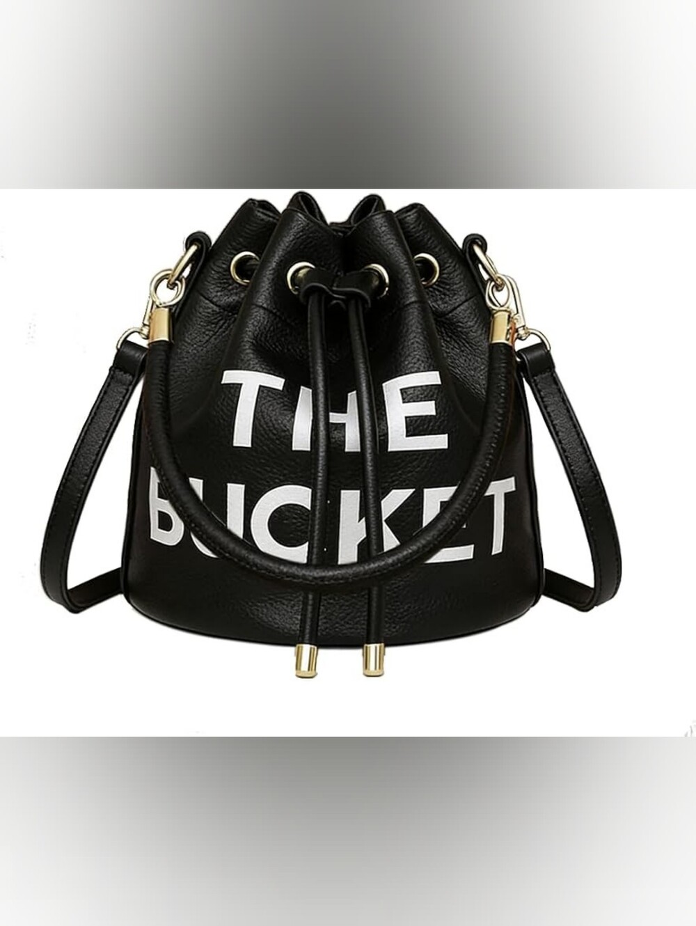 Chic Black & White Drawstring Bucket Handbag Purse